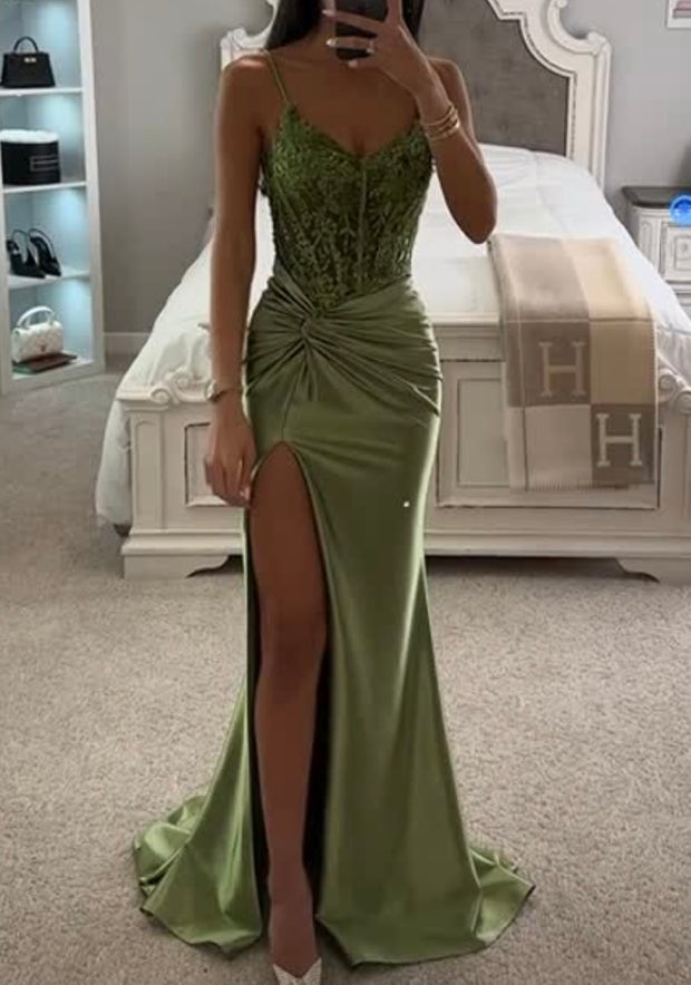 Green Sexy Sling Long Dance Party Party Evening Dress