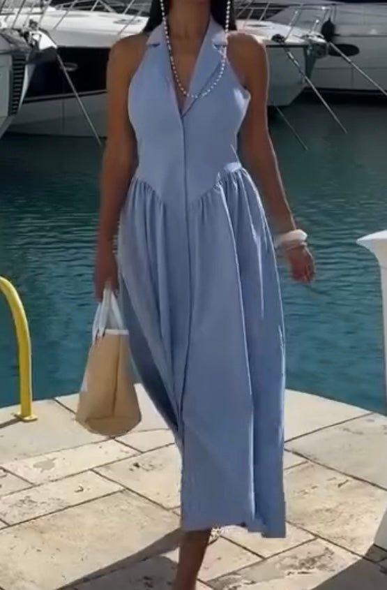 Elegant Sleeveless Lapel Simple Dress