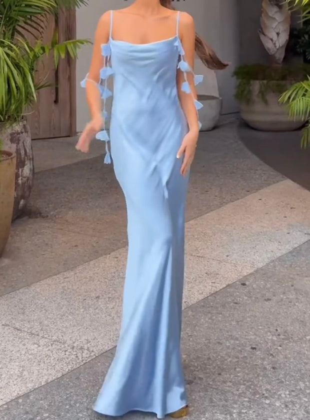 Sexy Evening Dress Backless Shoulder Strap Three-Dimensional Flower Decorative Sling Dress