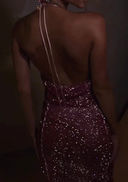 Sexy Wash V-neck Brace Sequins Split Dress