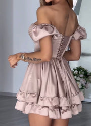 Sexy Fishbone Slim Fit Puff Sleeve Square Collar Dress