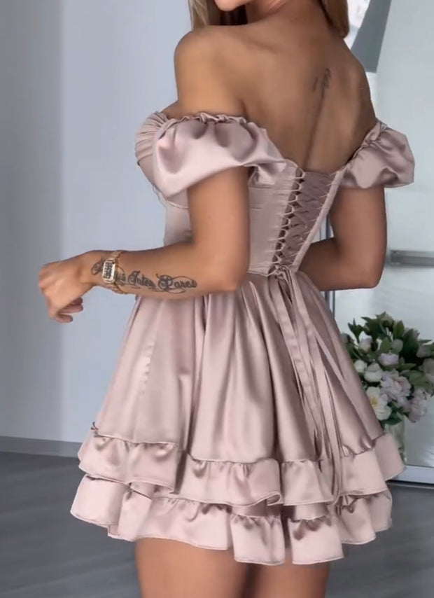 Sexy Fishbone Slim Fit Puff Sleeve Square Collar Dress