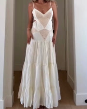 Sexy Suspender Stitching Ruffle Long Dress