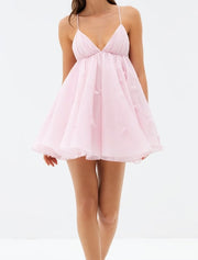 Sexy Pleated Deep V Three-Dimensional Flower Sling Dress