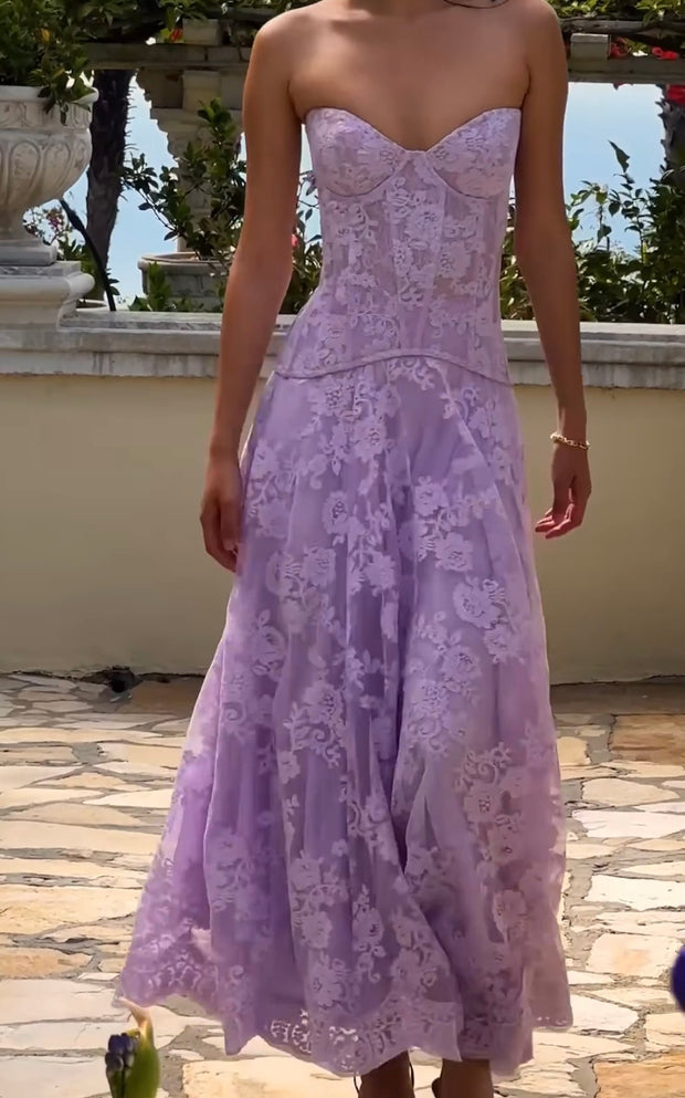 Fashion Tube Top Embroidered Lace Tied Dress