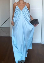 Sexy Temperament V-neck Strap Loose Satin Dress
