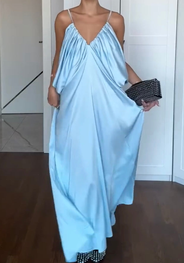 Sexy Temperament V-neck Strap Loose Satin Dress