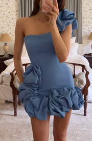 Ruffled Bud Waist-Tight Shoulder Tube Top Package Hip Dress