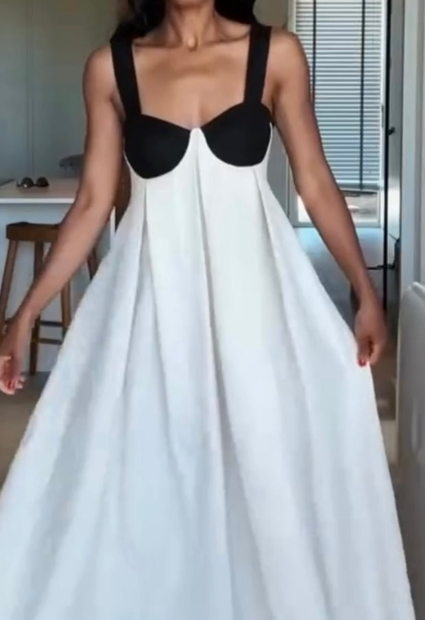 Fashion Back Bow Color Matching Sling Dress