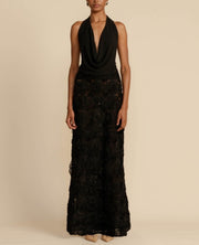 Fashion Hot Girl Sexy Three-Dimensional Flower Backless Pleated Halter Dress