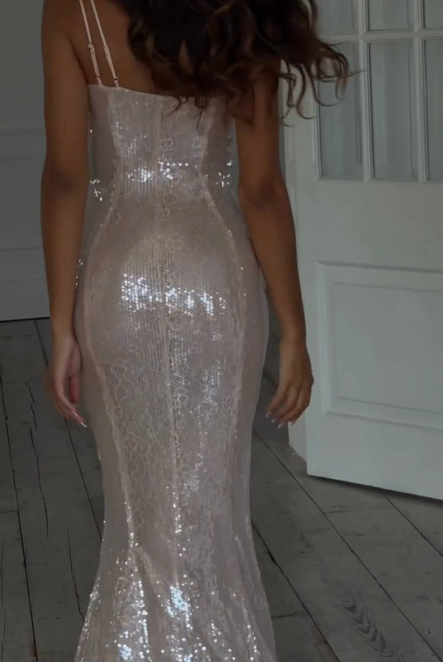 Sexy Double-Shoulder Strap Sequin Sling Temperament Waist-Controlled Pullover Hip Skirt