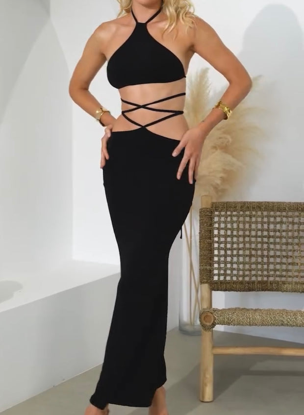 Sexy Halter Hollow out Strap Sheath Dress