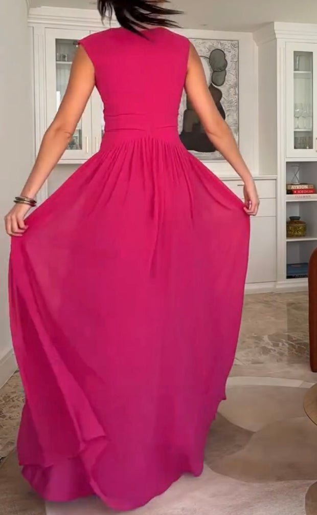 Sleeveless Halter V-neck Waist-Controlled Slimming Large Swing Dress