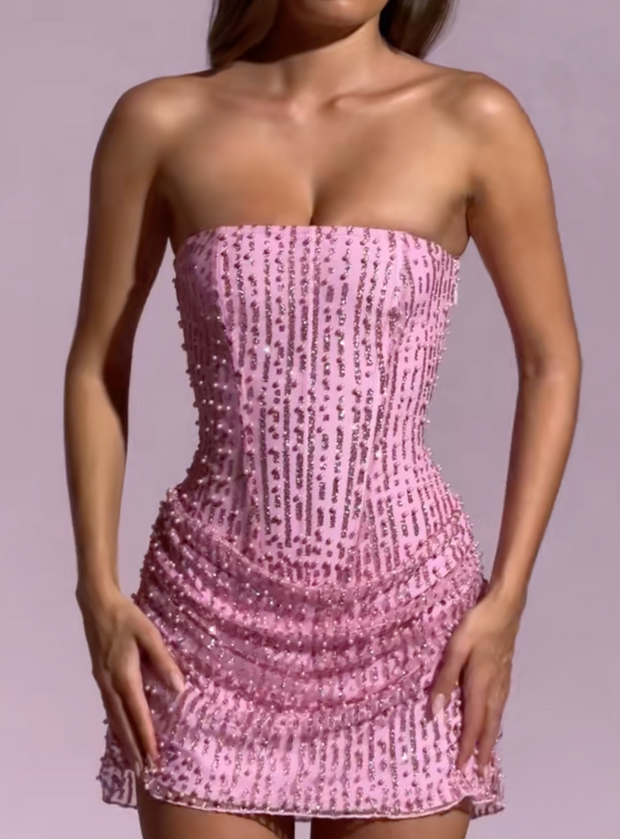 Pink Bra Beads Temperament Dress