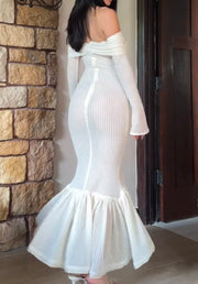 Fashionable Knitted off-Neck Waist Tight Dress