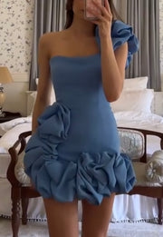 Ruffled Bud Waist-Tight Shoulder Tube Top Package Hip Dress