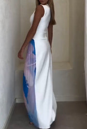 Elegant round Neck Stitching Mesh Dress
