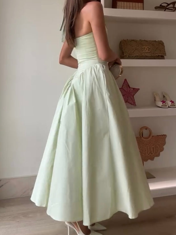 Sexy Fashion Halter Solid Color Sleeveless Dress