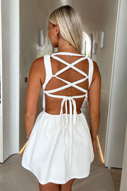 Adeline Lace up Back Mini Dress - White