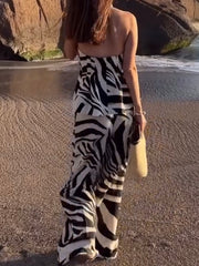 Leopard Print Halter Sleeveless Vest Wide Leg Trousers Suit