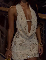 Sexy Halter Backless Sequins V-neck Strap Sheath Dress