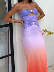 Sexy Bandeau Girdle Skinny Sheath Gradient Color Dress