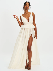 Sexy Deep V Stitching Special Split Dress