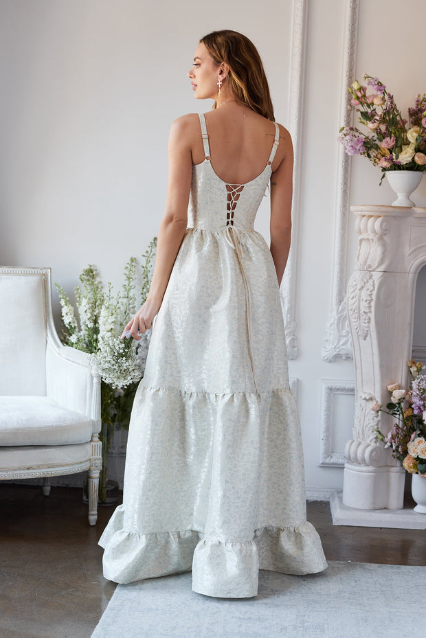 The Avery Dress in Light Blue Duchess