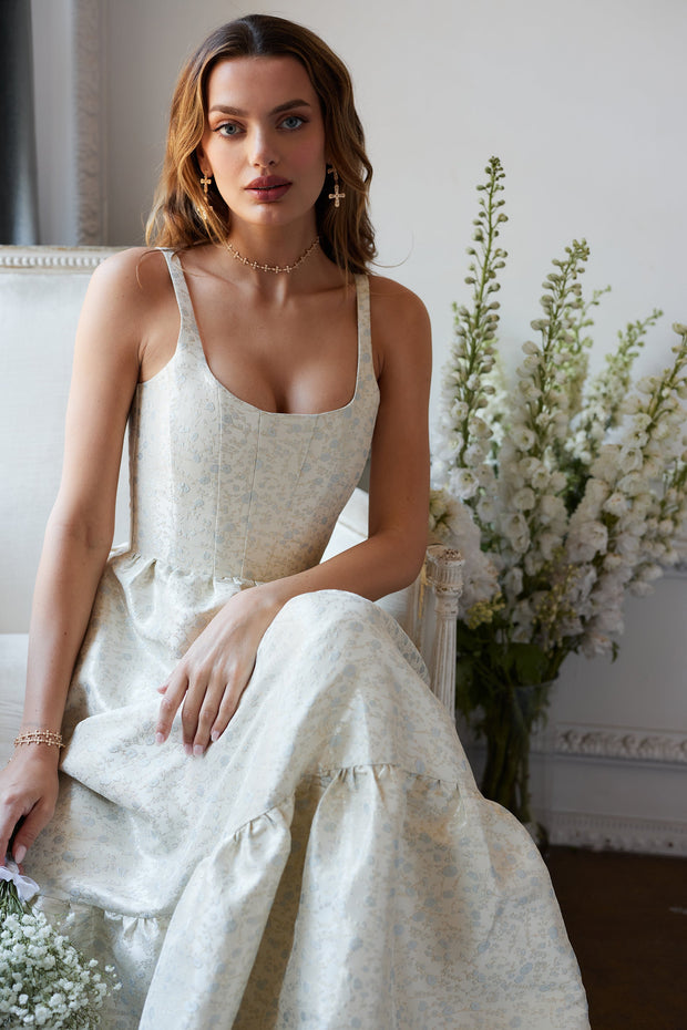 The Avery Dress in Light Blue Duchess