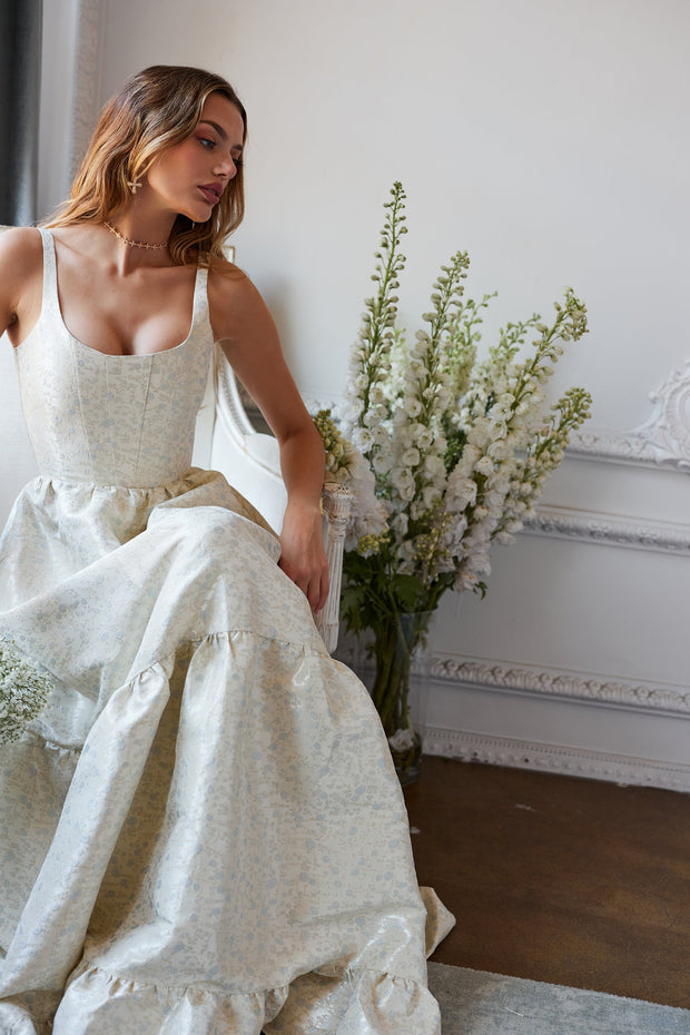 The Avery Dress in Light Blue Duchess