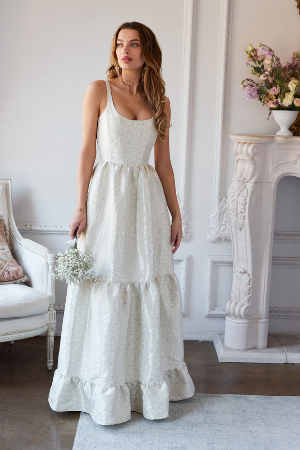 The Avery Dress in Light Blue Duchess