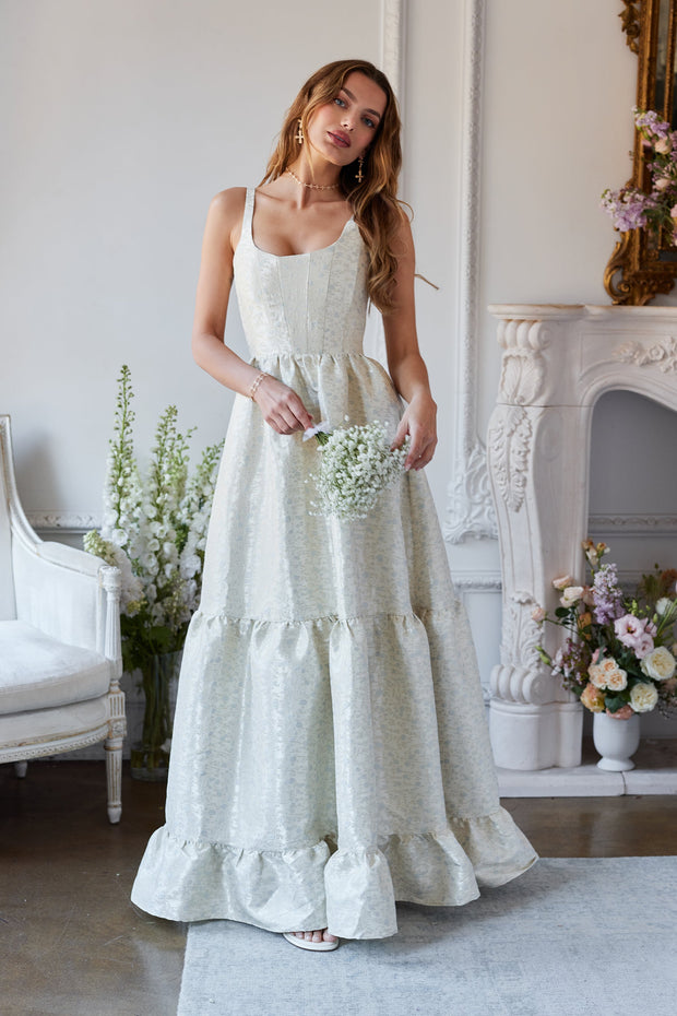 The Avery Dress in Light Blue Duchess
