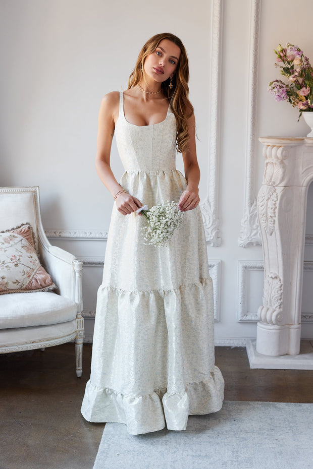 The Avery Dress in Light Blue Duchess