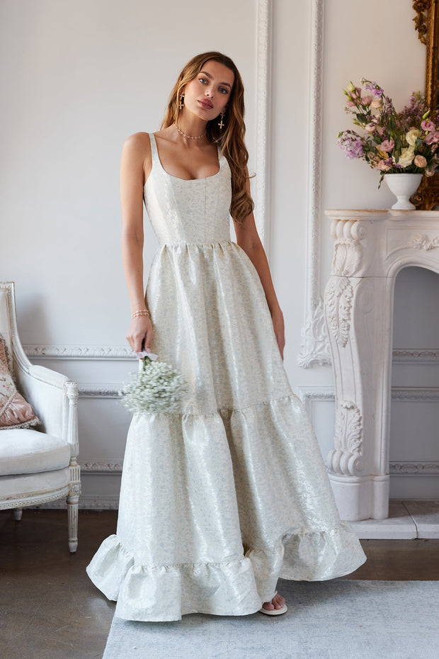 The Avery Dress in Light Blue Duchess