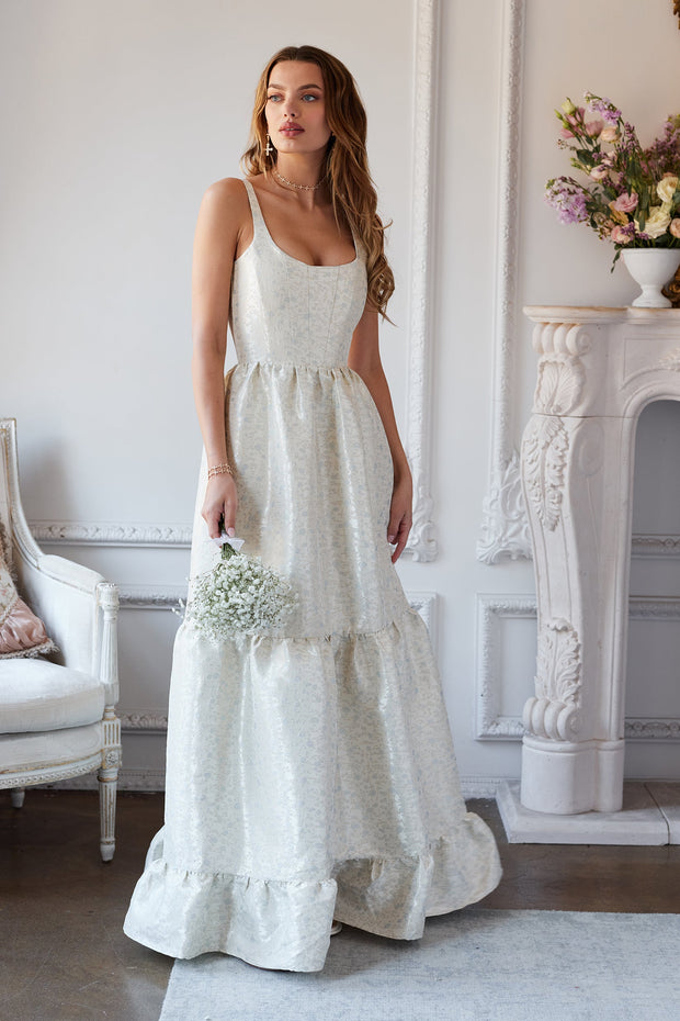 The Avery Dress in Light Blue Duchess