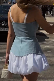Vest Sling Stitching Bud Skirt with Contrast Color
