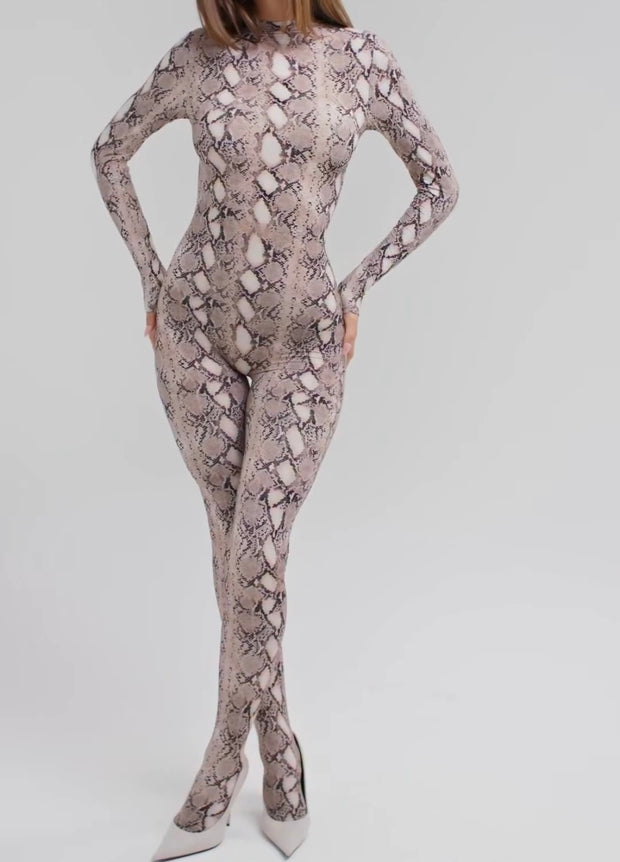 3D Digital Printing Serpentine Tights Long Sleeve Jumpsuit