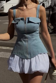 Vest Sling Stitching Bud Skirt with Contrast Color
