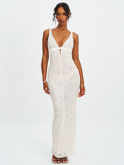 Sexy Deep V Hip-Wrapped Temperament Hollow Dress