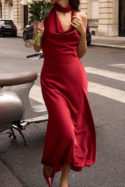 Satin Sexy V-neck Elegant Halter Slim Fit Dress
