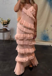 Sexy Solid Color Sleeveless Sling Wrap Neck Backless Dress