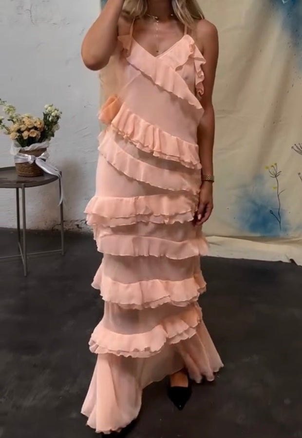 Sexy Solid Color Sleeveless Sling Wrap Neck Backless Dress