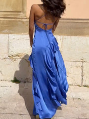 Sexy Sling Satin Ruffled Pleated Dress