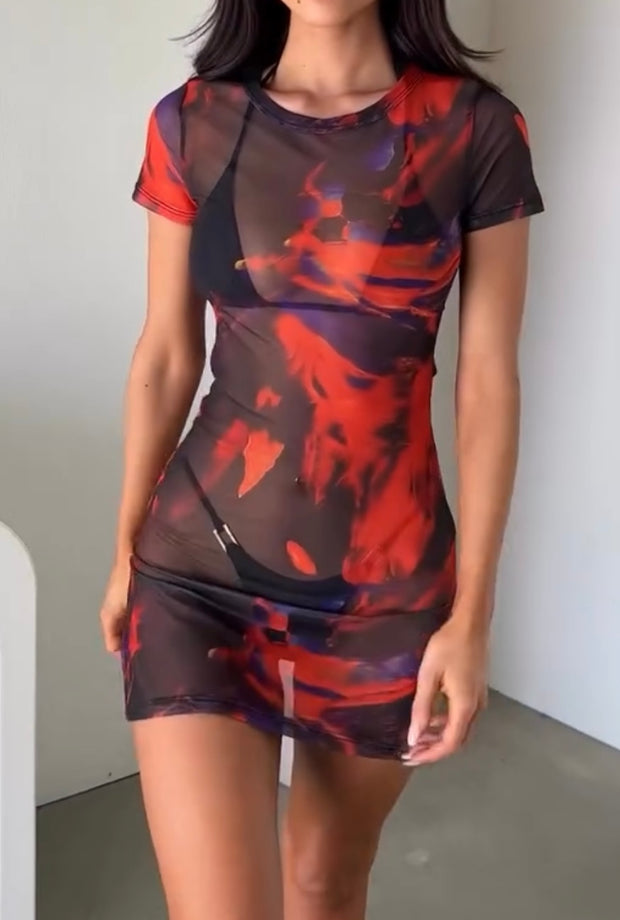 Slim-Fit Slimming Printed See-through Mini Skirt
