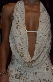 Sexy Halter Backless Sequins V-neck Strap Sheath Dress