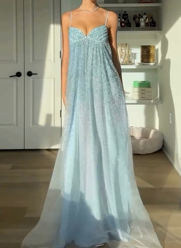 Sexy Temperament Straps Tulle Shiny Dress