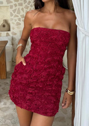 off-Shoulder Tube Top Sexy Three-Dimensional Flower Sheath Dress