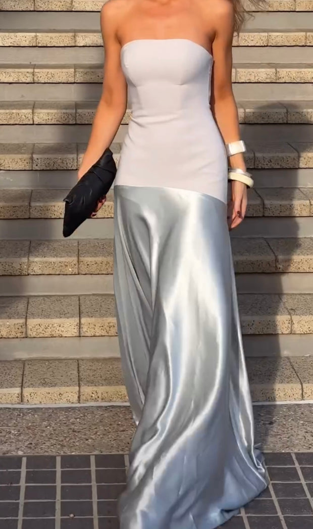 Sexy Tube Top Elegant Stitching Satin Sleeveless Dress