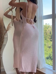 Sexy Halter Knitted Backless Sheath Dress