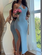 Sexy Halter Knitted Backless Sheath Dress